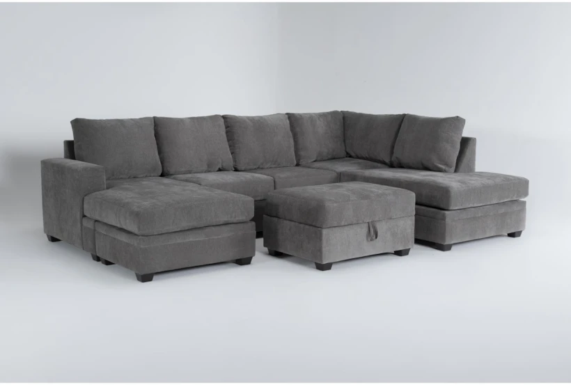 Bonaterra Charcoal 127" 2 Piece Sectional With Left Arm Facing Sleeper Sofa Chaise, Right Arm Facing Corner Chaise & Storage Ottoman - 360