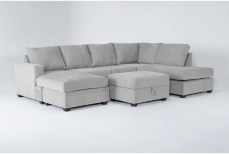 Bonaterra Dove 127" 2 Piece Sectional With Left Arm Facing Sleeper Sofa Chaise, Right Arm Facing Corner Chaise & Storage Ottoman