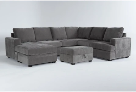 Bonaterra Charcoal 127" 2 Piece Sectional With Left Arm Facing Queen Sleeper Sofa Chaise & Storage Ottoman