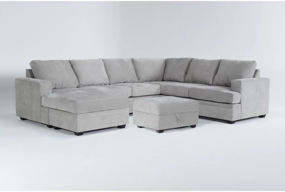 Bonaterra Dove 127" 2 Piece Sectional with Left Arm Facing Queen Sleeper Sofa Chaise & Storage Ottoman