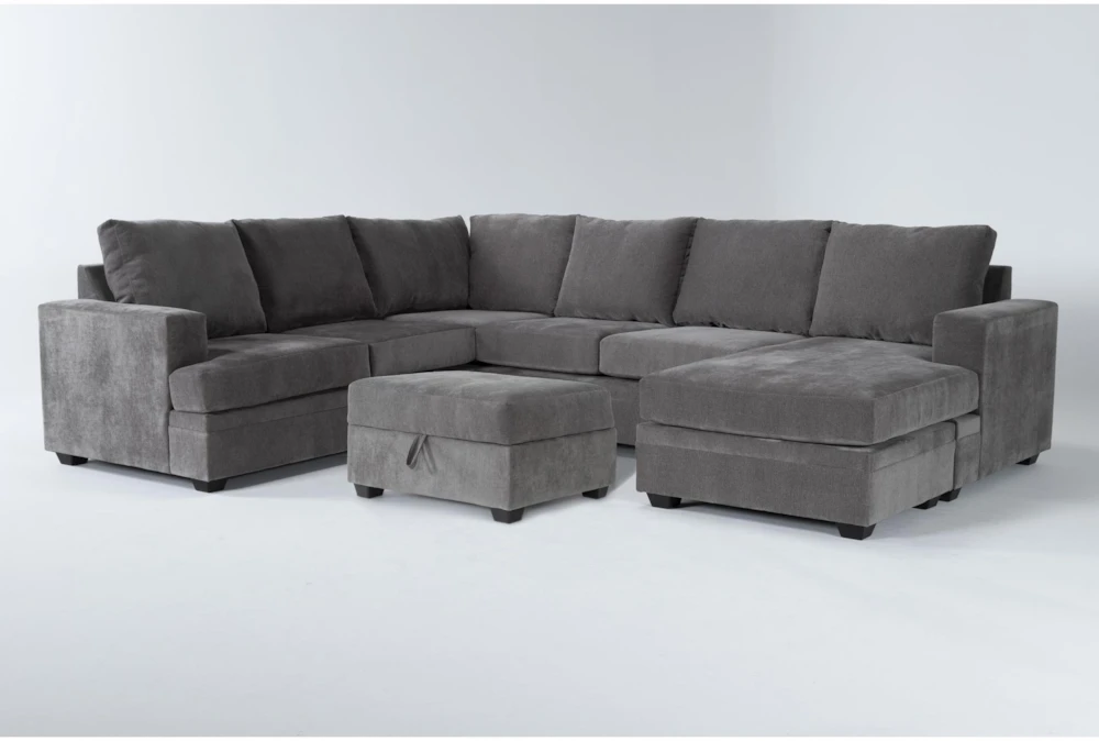 Bonaterra Charcoal 127" 2 Piece Sectional With Right Arm Facing Sleeper Sofa, Chaise & Ottoman