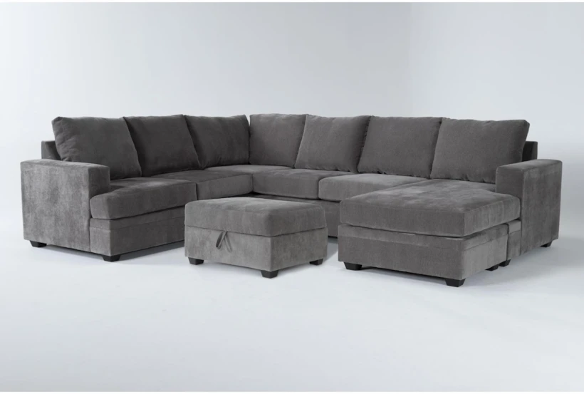 Bonaterra Charcoal 127" 2 Piece Sectional with Right Arm Facing Queen Sleeper Sofa Chaise & Storage Ottoman - 360