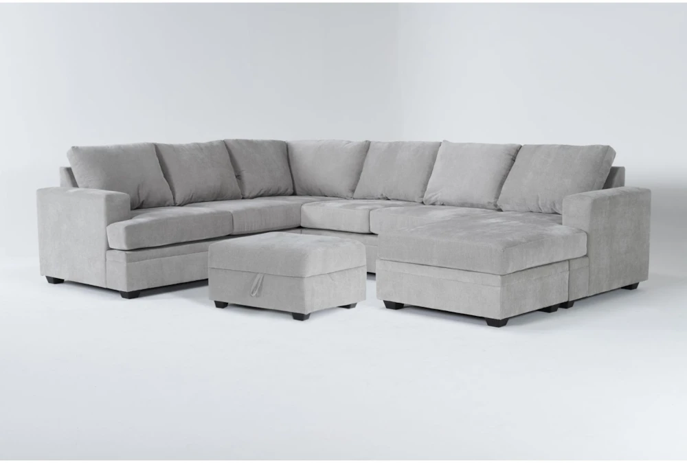 Bonaterra Dove 127" 2 Piece Sectional With Right Arm Facing Sleeper Sofa, Chaise & Ottoman