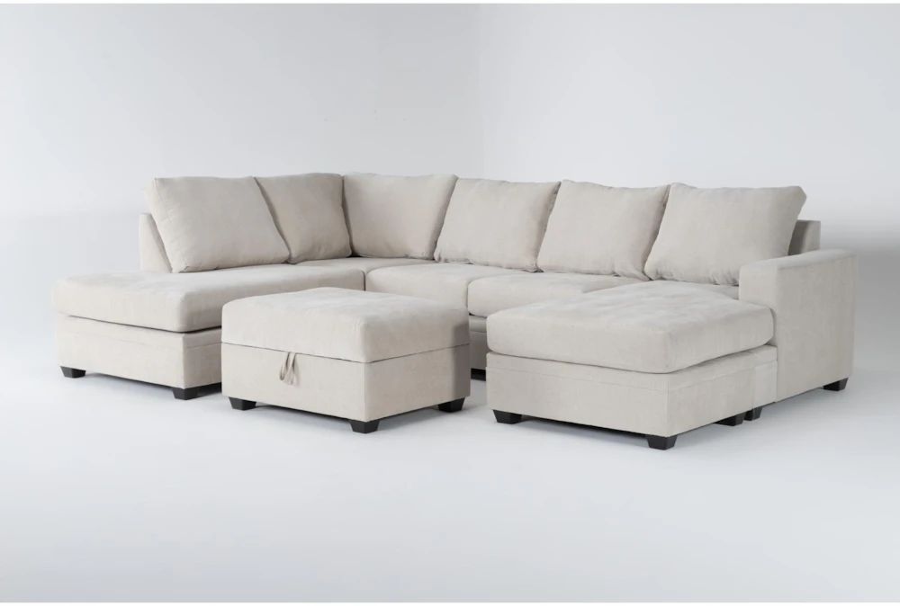 Bonaterra Sand 127" 2 Piece Sectional With Left Arm Facing Corner Chaise, Right Arm Facing Sleeper Chaise & Ottoman