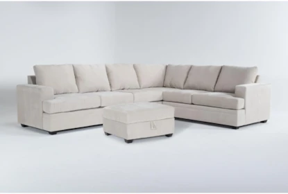 Bonaterra Sand 127" 2 Piece Sectional with Left Arm Facing Queen Sleeper Sofa & Storage Ottoman - Signature