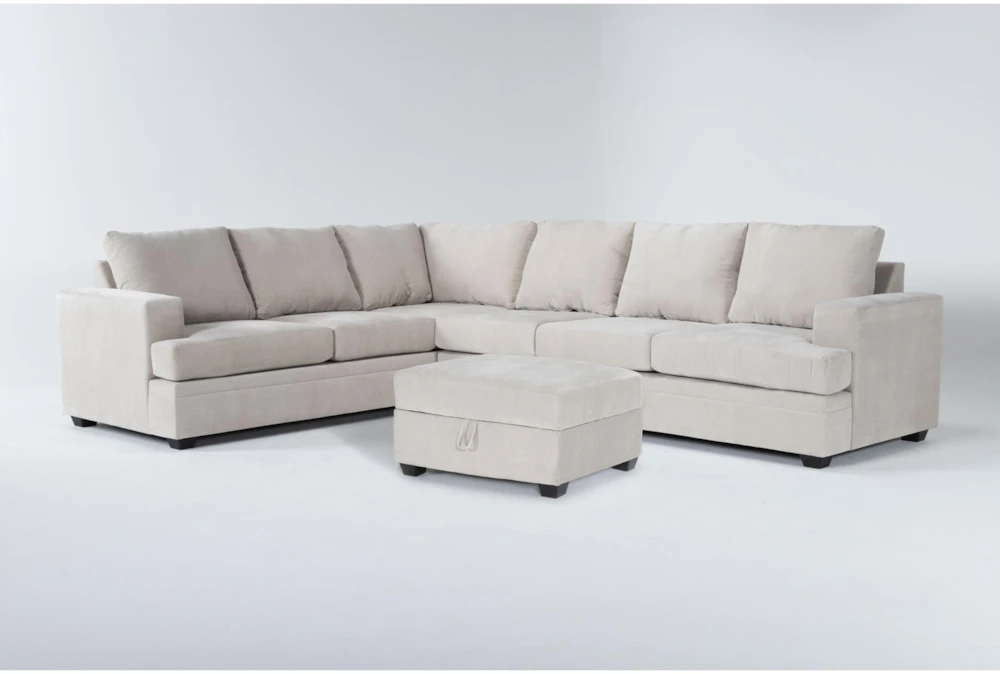 Bonaterra Sand 127" 2 Piece Sectional with Right Arm Facing Queen Sleeper Sofa & Storage Ottoman