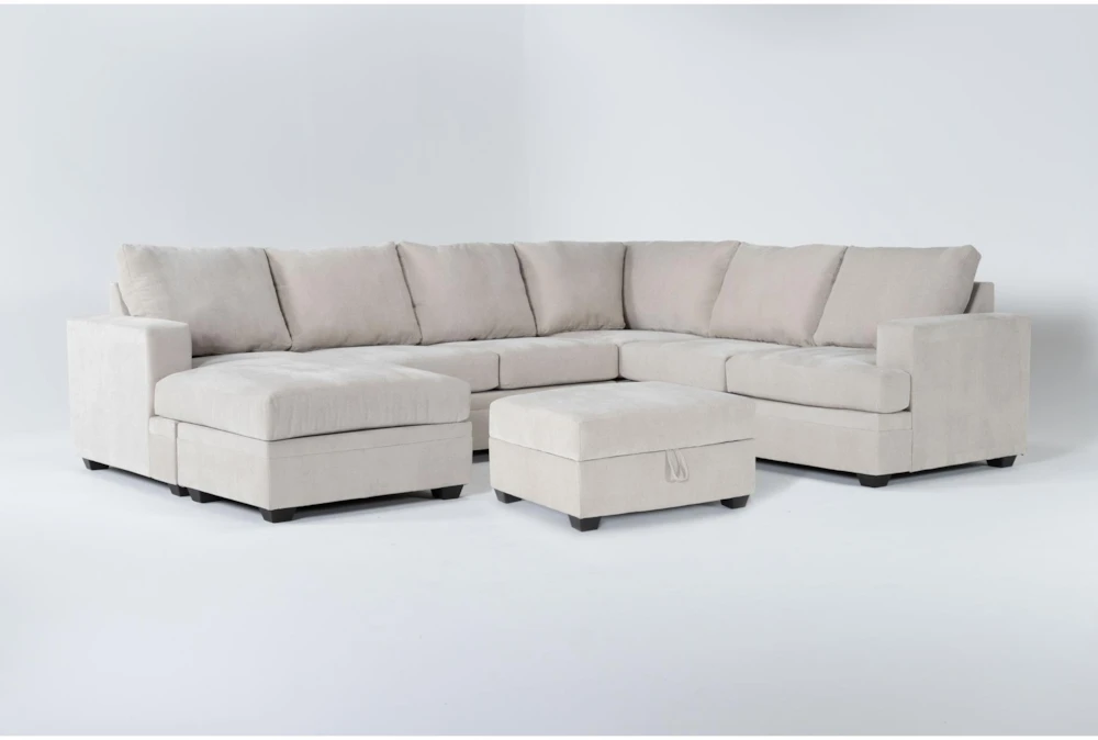 Bonaterra Sand 127" 2 Piece Sectional With Left Arm Facing Queen Sleeper Sofa Chaise & Storage Ottoman