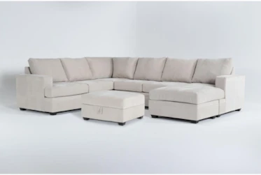 Bonaterra Sand 127" 2 Piece Sectional With Right Arm Facing Queen Sleeper Sofa Chaise & Storage Ottoman