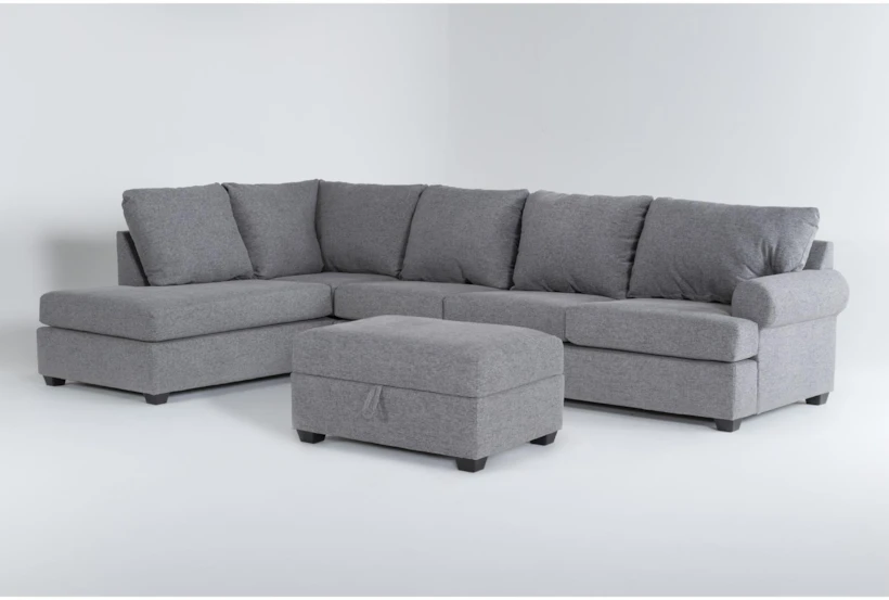 Hampstead Graphite 127" 2 Piece Sectional With Left Arm Facing Corner Chaise & Right Arm Facing Sleeper Sofa & Ottoman - 360