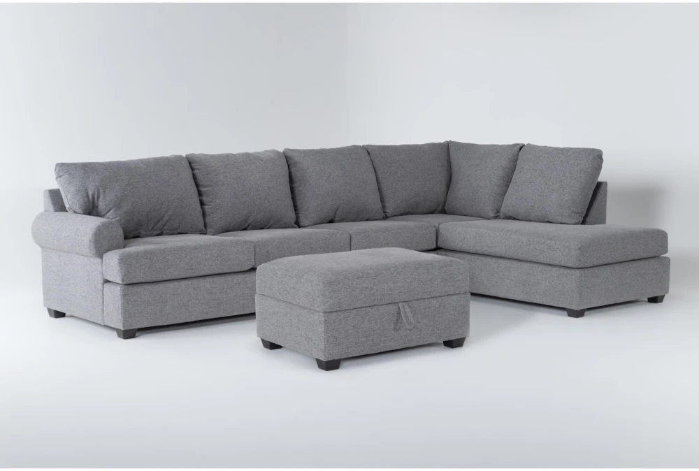 Hampstead Graphite 139" 2 Piece Sectional with Left Arm Facing Queen Sleeper Sofa,Right Arm Facing Corner Chaise & Storage Ottoman