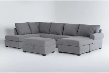 Hampstead Graphite 140" 2 Piece Sectional With Left Arm Facing Corner Chaise, Right Arm Facing Sleeper Chaise & Ottoman