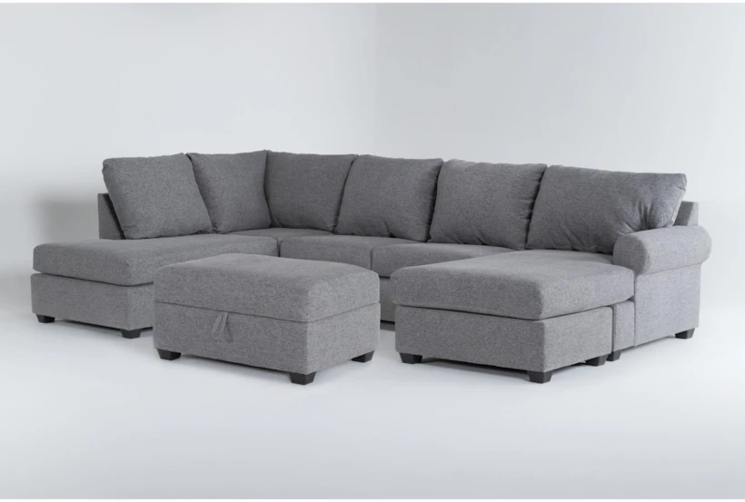 Hampstead Graphite 140" 2 Piece Sectional with Right Arm Facing Sleeper Sofa Chaise, Left Arm Facing Corner Chaise & Storage Ottoman - 360
