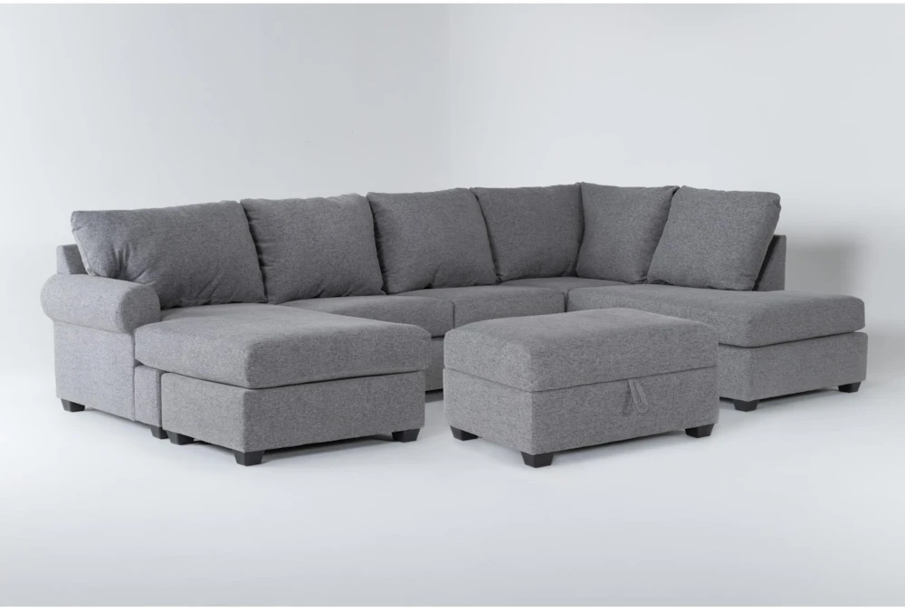 Hampstead Graphite 127" 2 Piece Sectional With Right Arm Facing Corner Chaise, Left Arm Facing Sleeper Chaise & Ottoman