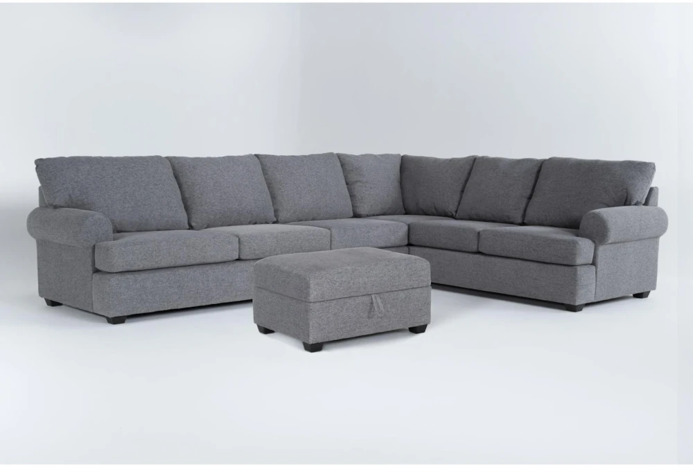 Hampstead Graphite 139" 2 Piece Sectional with Left Arm Facing Queen Sleeper Sofa & Storage Ottoman