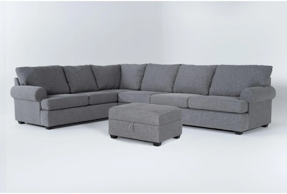 Hampstead Graphite 139" 2 Piece Sectional with Right Arm Facing Queen Sleeper Sofa & Storage Ottoman