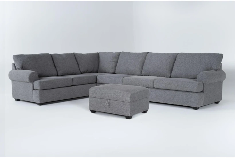 Hampstead Graphite 139" 2 Piece Sectional with Right Arm Facing Queen Sleeper Sofa & Storage Ottoman - 360