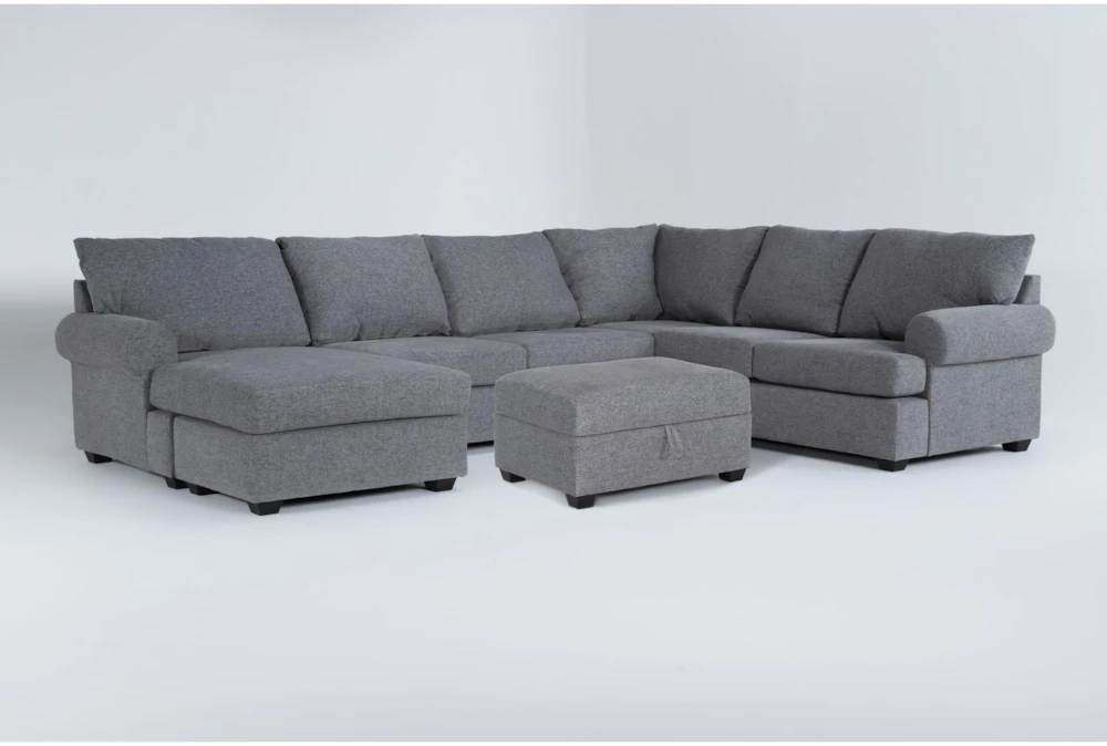 Hampstead Graphite 127" 2 Piece Sectional With Left Arm Facing Sleeper Sofa, Chaise & Ottoman