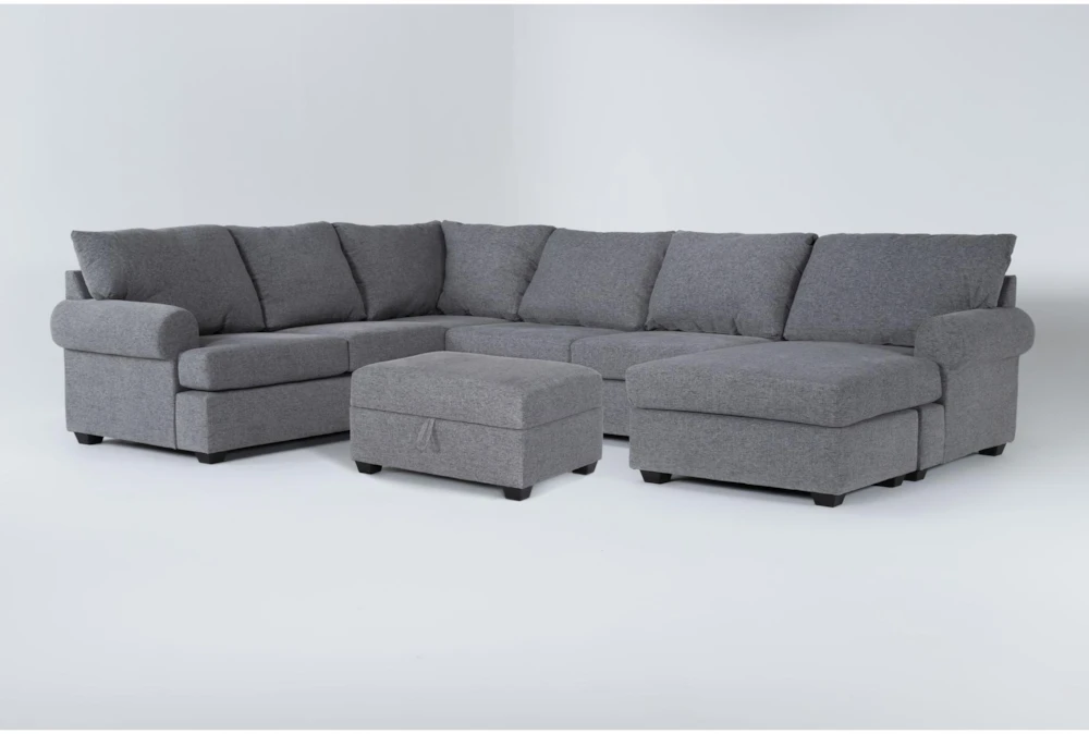 Hampstead Graphite 127" 2 Piece Sectional With Right Arm Facing Sleeper Sofa, Chaise & Ottoman