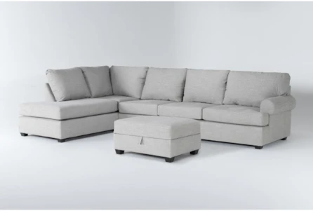 Hampstead Dove 140" 2 Piece Sectional With Right Arm Facing Queen Sleeper Sofa,Left Arm Facing Corner Chaise & Storage Ottoman