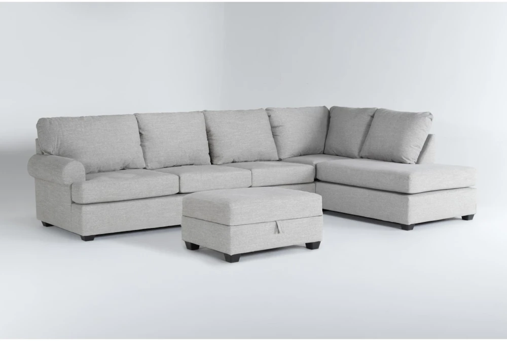 Hampstead Dove 127" 2 Piece Sectional With Right Arm Facing Corner Chaise & Left Arm Facing Sleeper Sofa & Ottoman