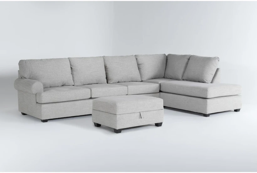 Hampstead Dove 139" 2 Piece Sectional with Left Arm Facing Queen Sleeper Sofa,Right Arm Facing Corner Chaise & Storage Ottoman - 360