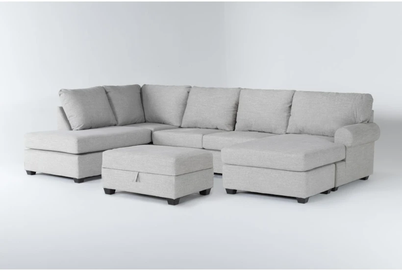 Hampstead Dove 127" 2 Piece Sectional With Left Arm Facing Corner Chaise, Right Arm Facing Sleeper Chaise & Ottoman - 360
