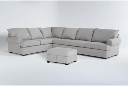 Hampstead Dove 139" 2 Piece Sectional with Right Arm Facing Queen Sleeper Sofa & Storage Ottoman - Signature