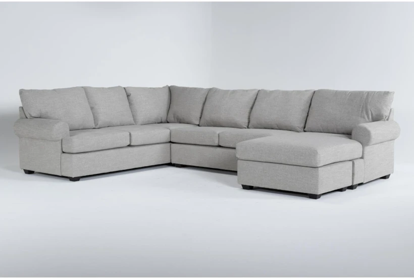 Hampstead Dove Grey 140" 2 Piece U-Shaped Sectional with Right Arm Facing Queen Memory Foam Sleeper Sofa Chaise - 360