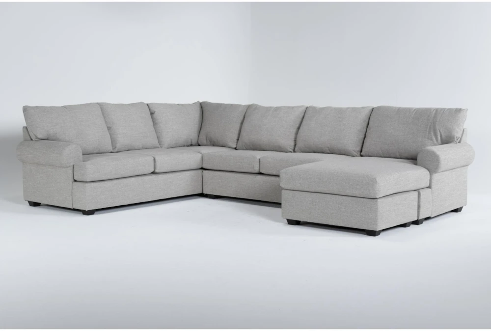 Hampstead Dove Grey 140" 2 Piece U-Shaped Sectional with Right Arm Facing Queen Memory Foam Sleeper Sofa Chaise