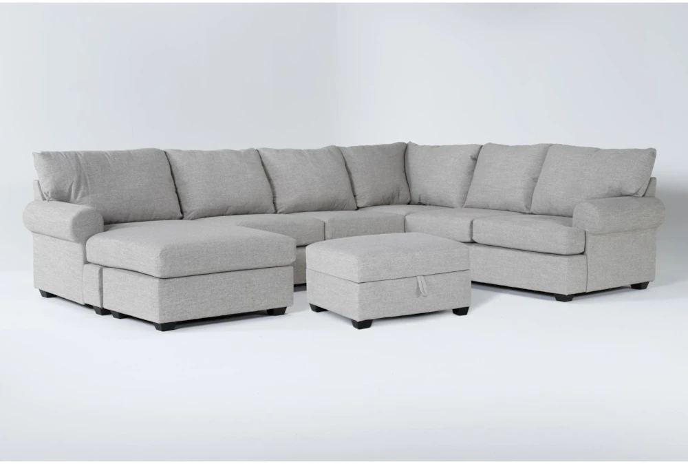 Hampstead Dove 127" 2 Piece Sectional With Left Arm Facing Sleeper Sofa, Chaise & Ottoman