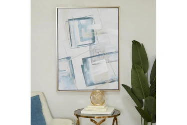 30X39 White + Blue Square Overlay Framed Wall Art