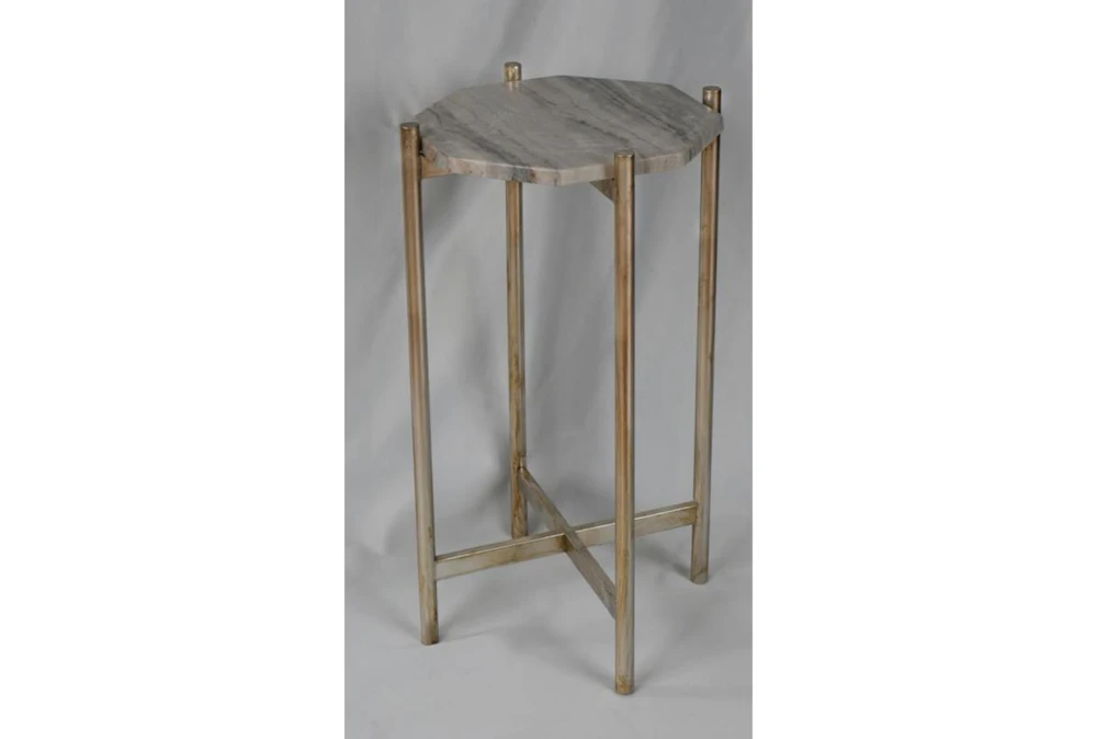 25" Mixson Silver Marble Top Scatter Accent Table