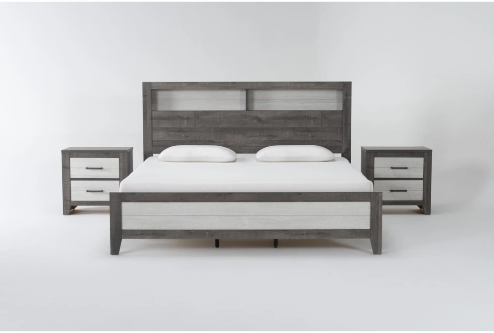 Rhex Grey Queen Wood 3 Piece Bedroom Set With 2 Nightstands