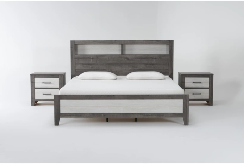 Rhex Grey Queen Wood 3 Piece Bedroom Set With 2 Nightstands - 360