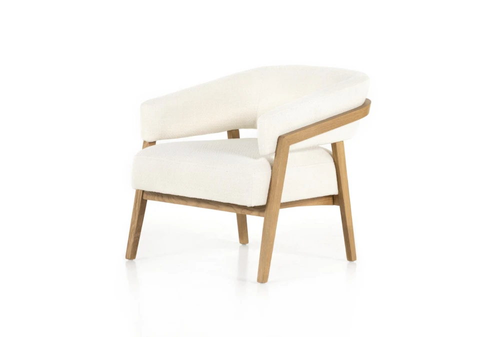 Honey Oak Frame + White Fabric Accent Chair 