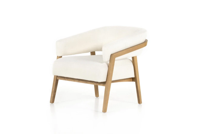 Honey Oak Frame + White Fabric Accent Chair  - 360