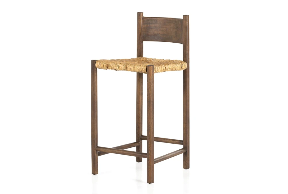 Mango Brown Woven Counter Stool With Back
