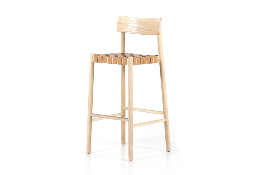 Allan Natural Woven Leather Bar Stool With Back