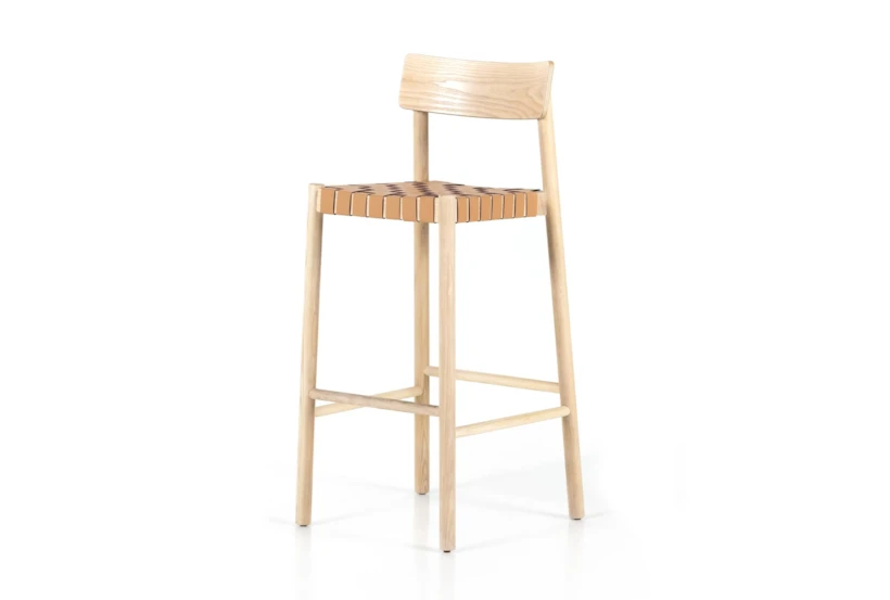 Allan Natural Woven Leather Bar Stool With Back - 360