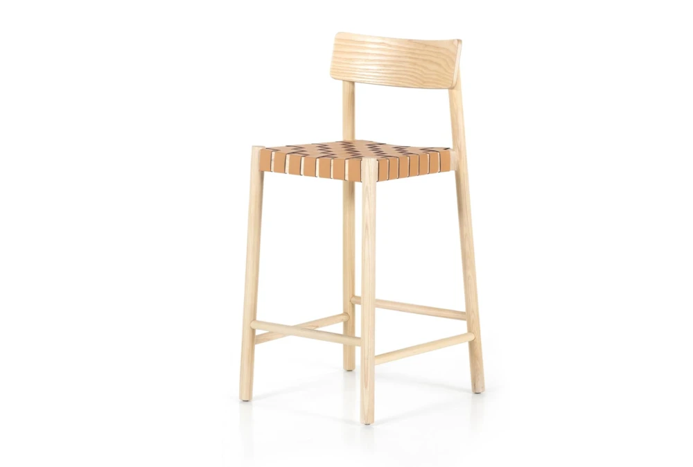 Allan Natural Woven Leather Counter Stool With Back
