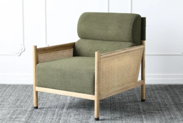 Green + Natural Ash Frame With Rattan Panel Accent Chair