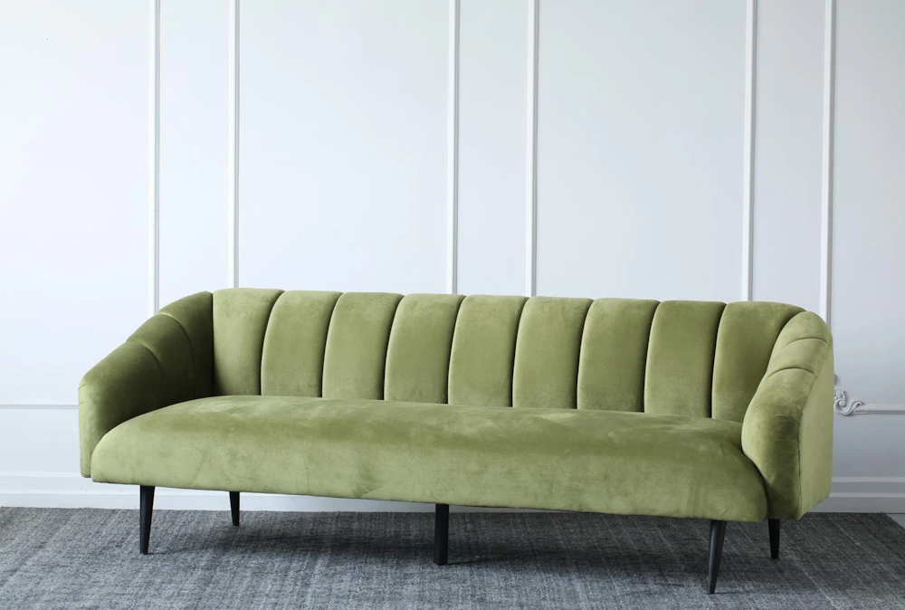 pico inflación Planta Green Velvet Channeled Sofa | Living Spaces
