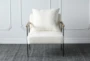 Cream Sherpa + Iron Frame Accent Chair With Ash + Faux Leather Arms - Front