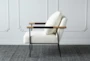 Cream Sherpa + Iron Frame Accent Chair With Ash + Faux Leather Arms - Side