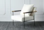 Cream Sherpa + Iron Frame Accent Chair With Ash + Faux Leather Arms - Signature