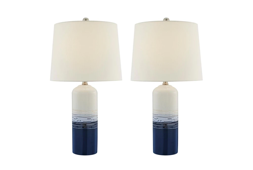 25 Inch White Blue Ombre Ceramic Table Lamps 2 Piece Set