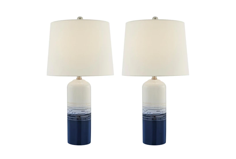 25 Inch White Blue Ombre Ceramic Table Lamps 2 Piece Set - 360