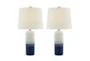 25 Inch White Blue Ombre Ceramic Table Lamps 2 Piece Set - Signature