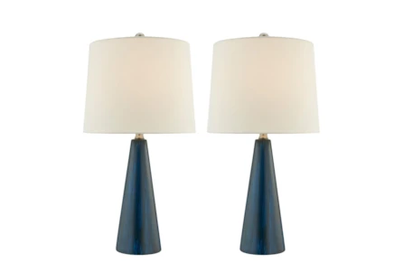 26 Inch Blue Ceramic Cone Table Lamps 2 Piece Set - Main