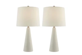 26 Inch White Ceramic Stoneware Cone Table Lamps 2 Piece Set